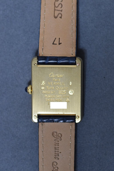 Discontinued Must de Cartier Tank Unisex Vintage Watch Flying Arabia LM Size Pure Silver with 18K Vermeil