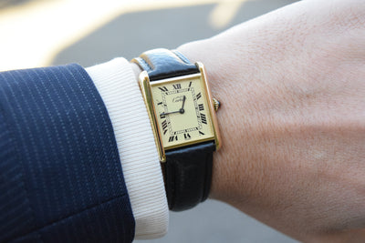 Must de Cartier Tank Vintage Watch, Ivory, Large Size, Hand-wound, Pure Silver with 18K Vermeil