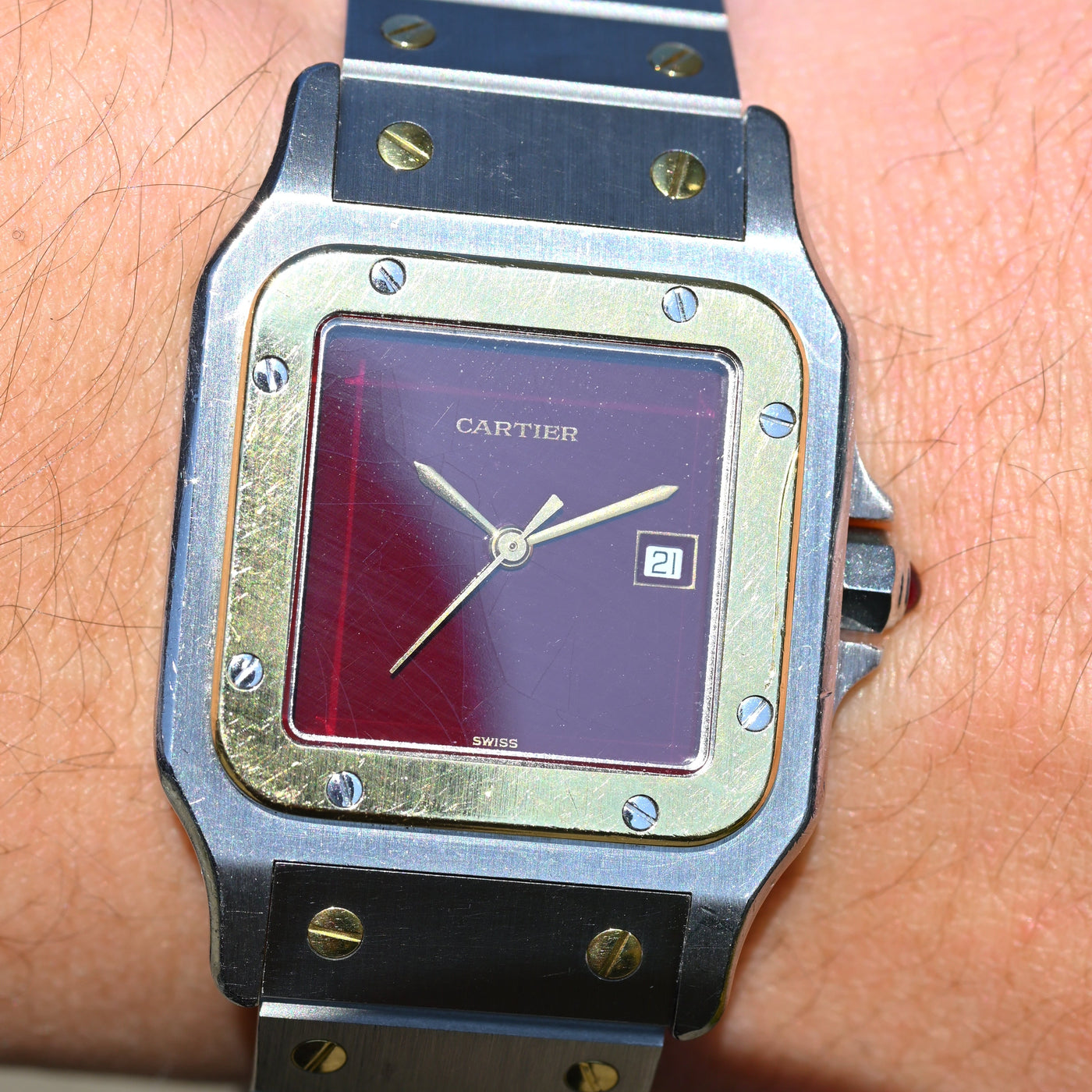 カルティエ/CARTIER サントスカレ/ガルべ バーガンディ LMサイズ YGコンビ