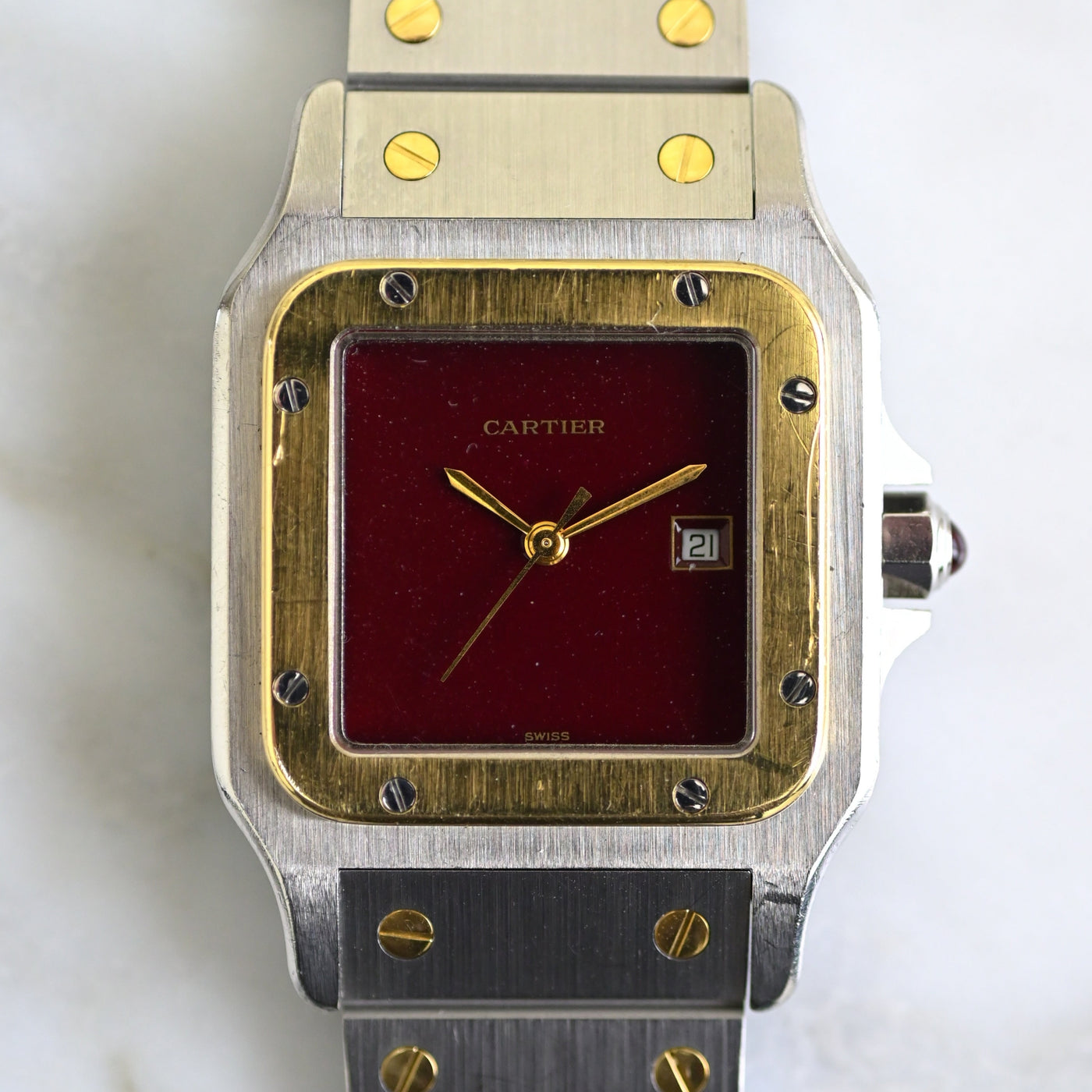 カルティエ/CARTIER サントスカレ/ガルべ バーガンディ LMサイズ YGコンビ