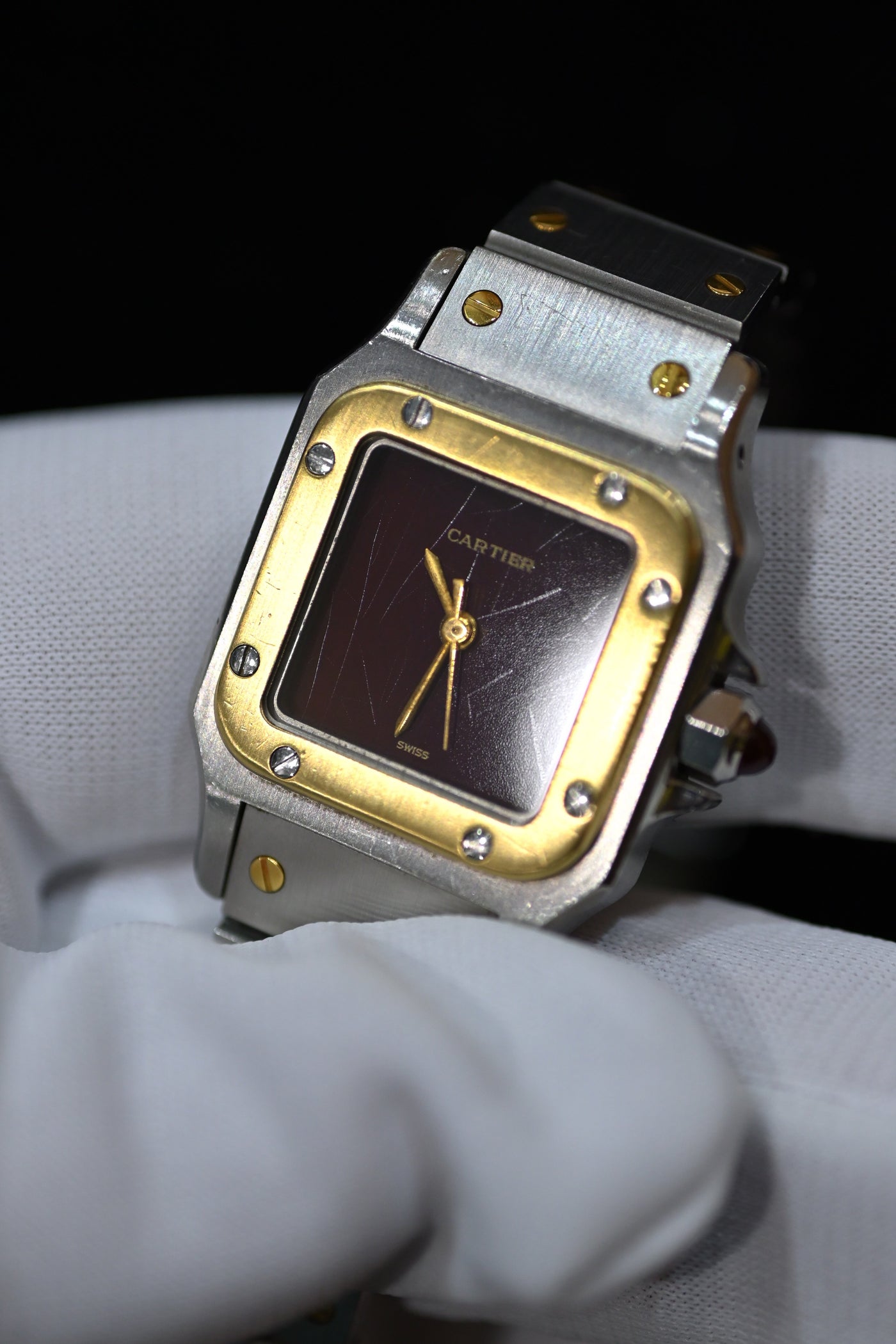 【バックオーダー品】CARTIER カルティエ サントスカレ SMサイズ バーガンディ YGコンビ 自動巻