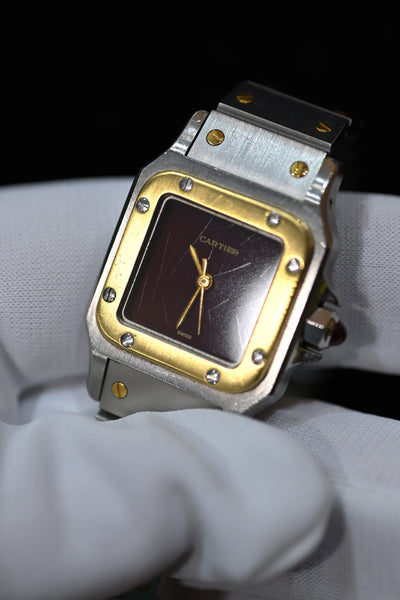 【バックオーダー品】CARTIER カルティエ サントスカレ SMサイズ バーガンディ YGコンビ 自動巻