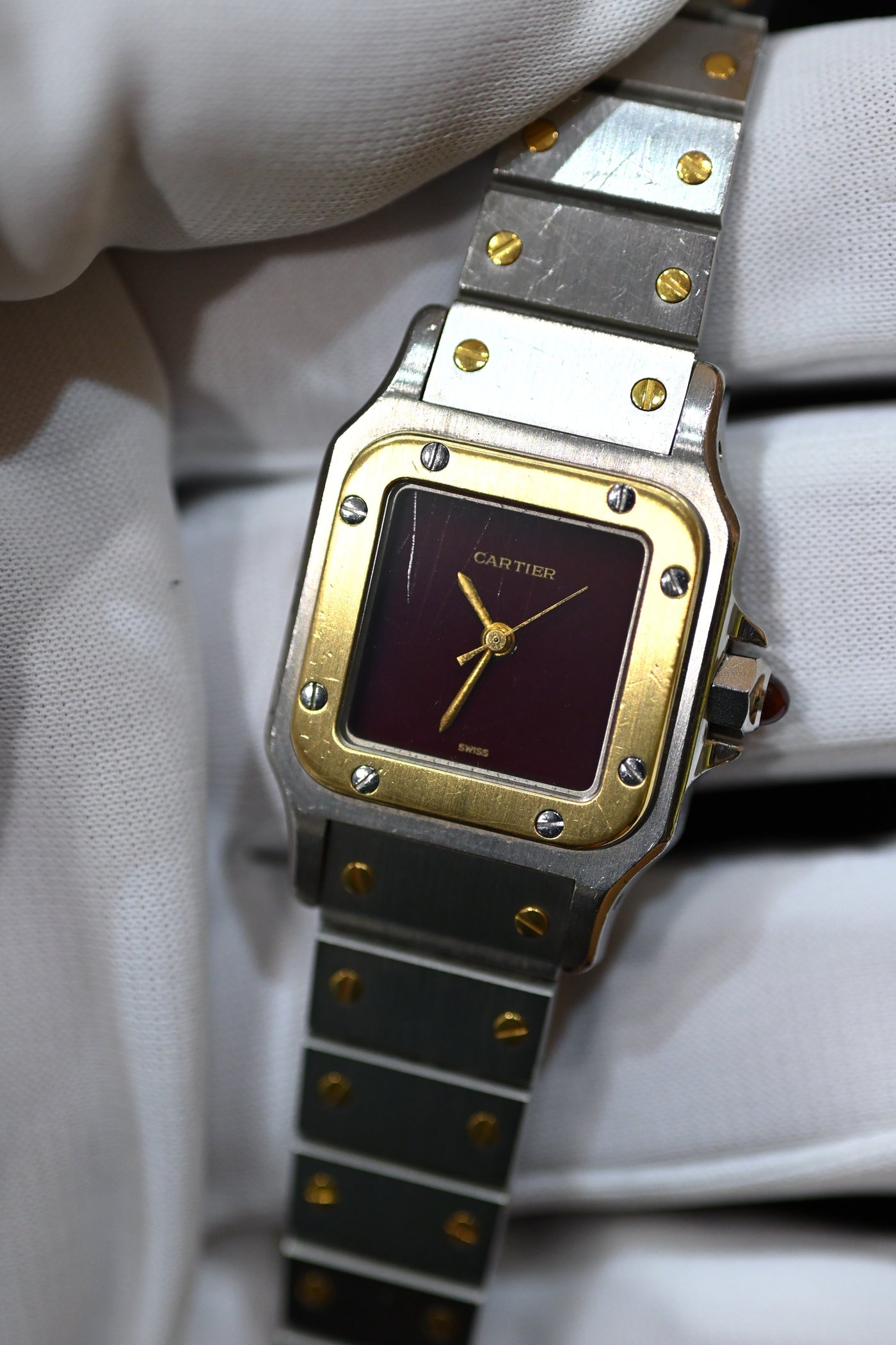 【バックオーダー品】CARTIER カルティエ サントスカレ SMサイズ バーガンディ YGコンビ 自動巻