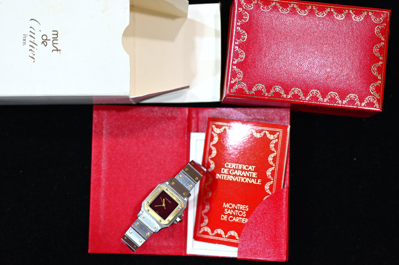 【バックオーダー品】CARTIER カルティエ サントスカレ SMサイズ バーガンディ YGコンビ 自動巻