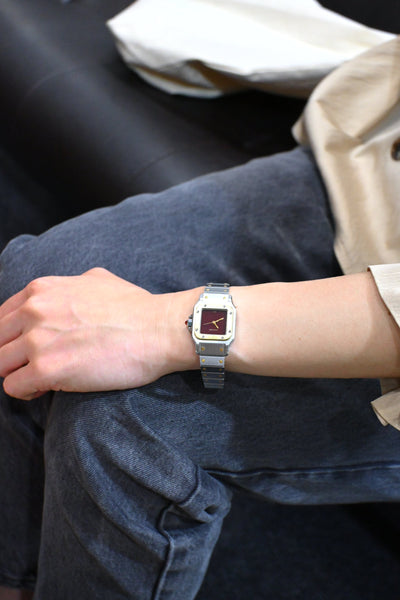【バックオーダー品】CARTIER カルティエ サントスカレ SMサイズ バーガンディ YGコンビ 自動巻