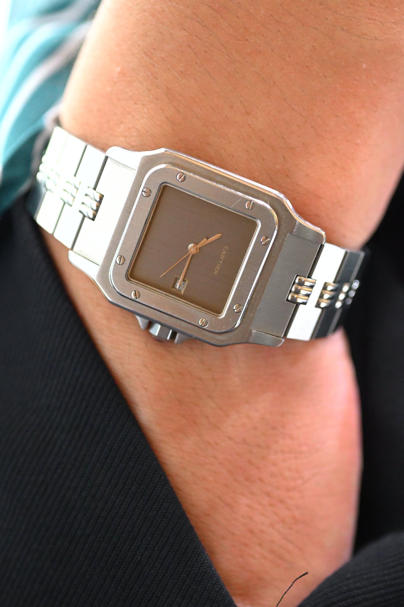 CARTIER カルティエ サントスカレ LMサイズ グレー ゴースト ステンレスモデル ゴドロンブレス Ref.2960 自動巻