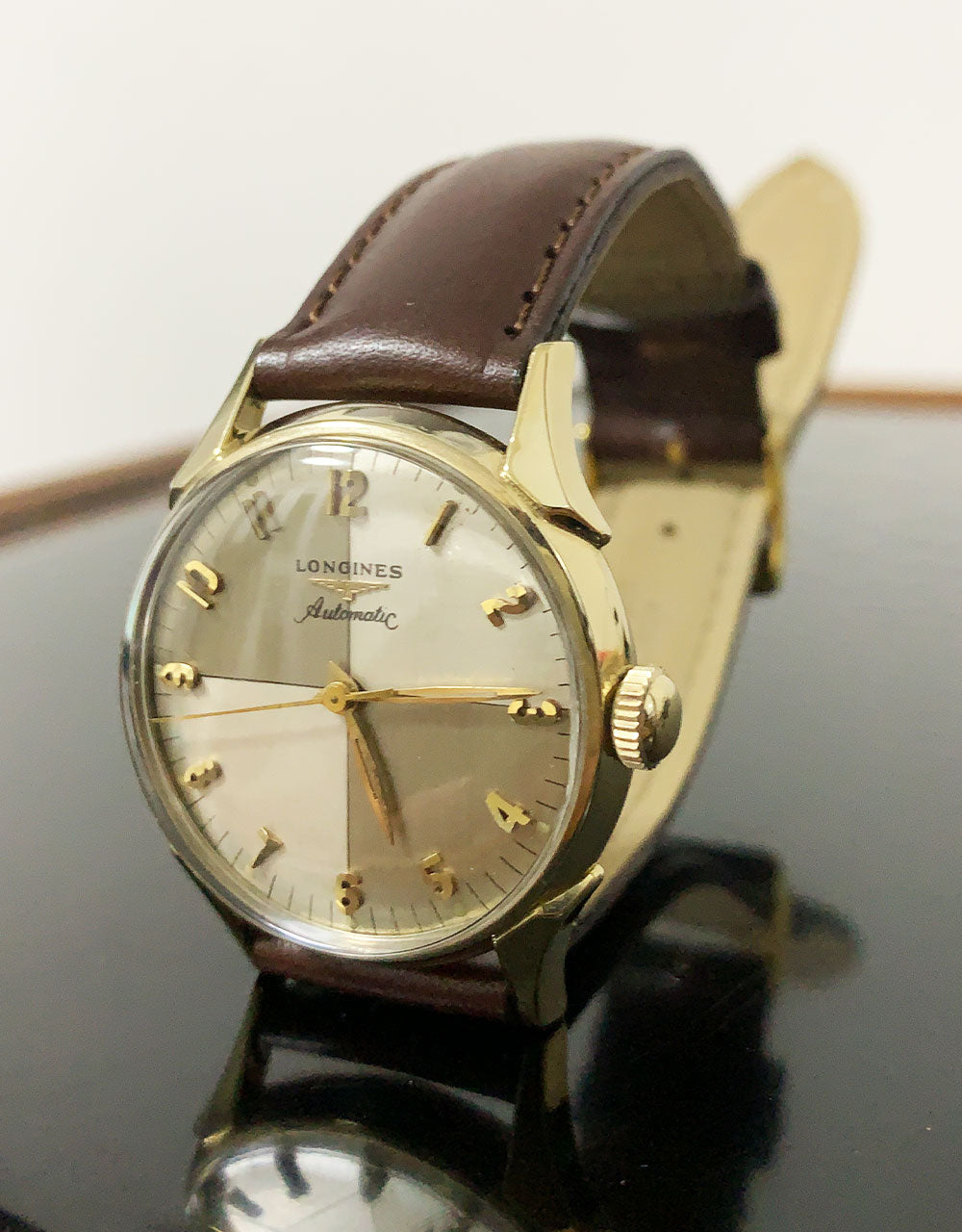 1957 10K Longines two-tone zephyr dial automatic vintage wristwatch 19AS