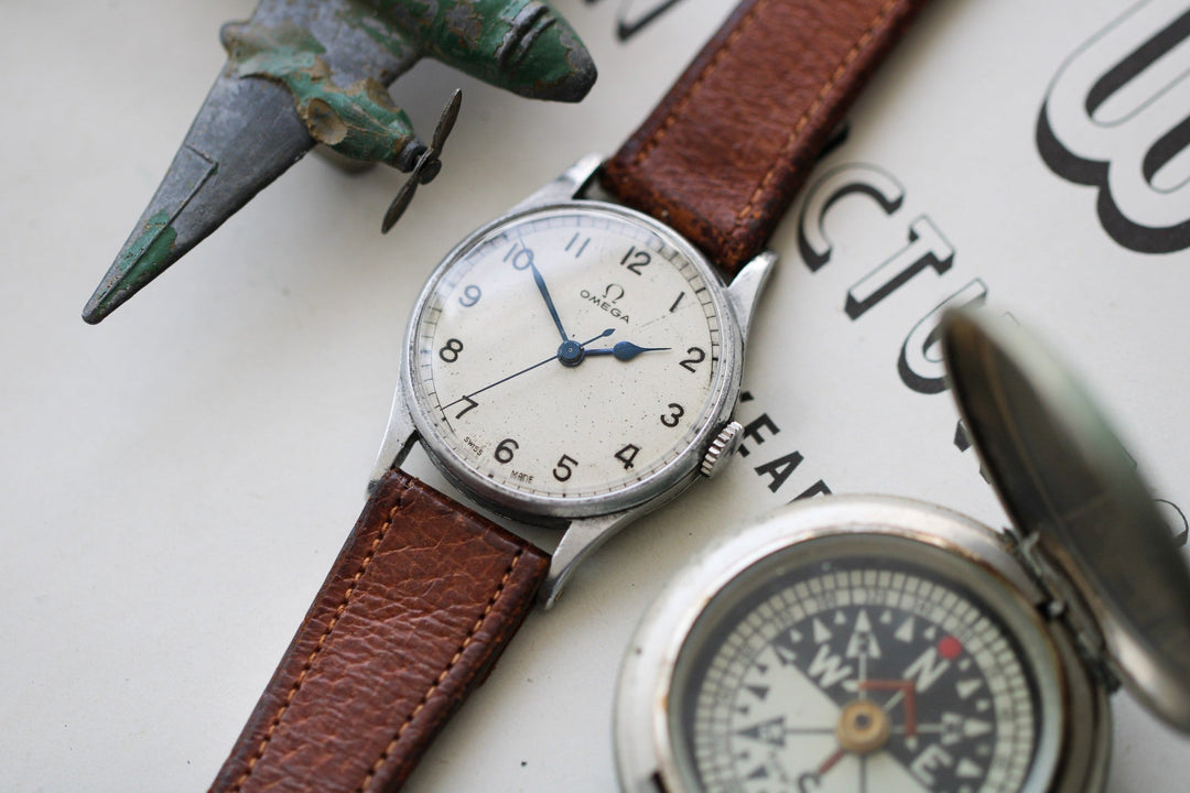 Omega Watch Omega Spitfire 30t2 Omega 10372091 Silver Dial Black