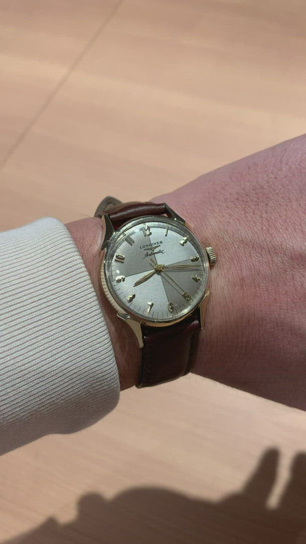 1957 10K Longines two-tone zephyr dial automatic vintage wristwatch 19AS
