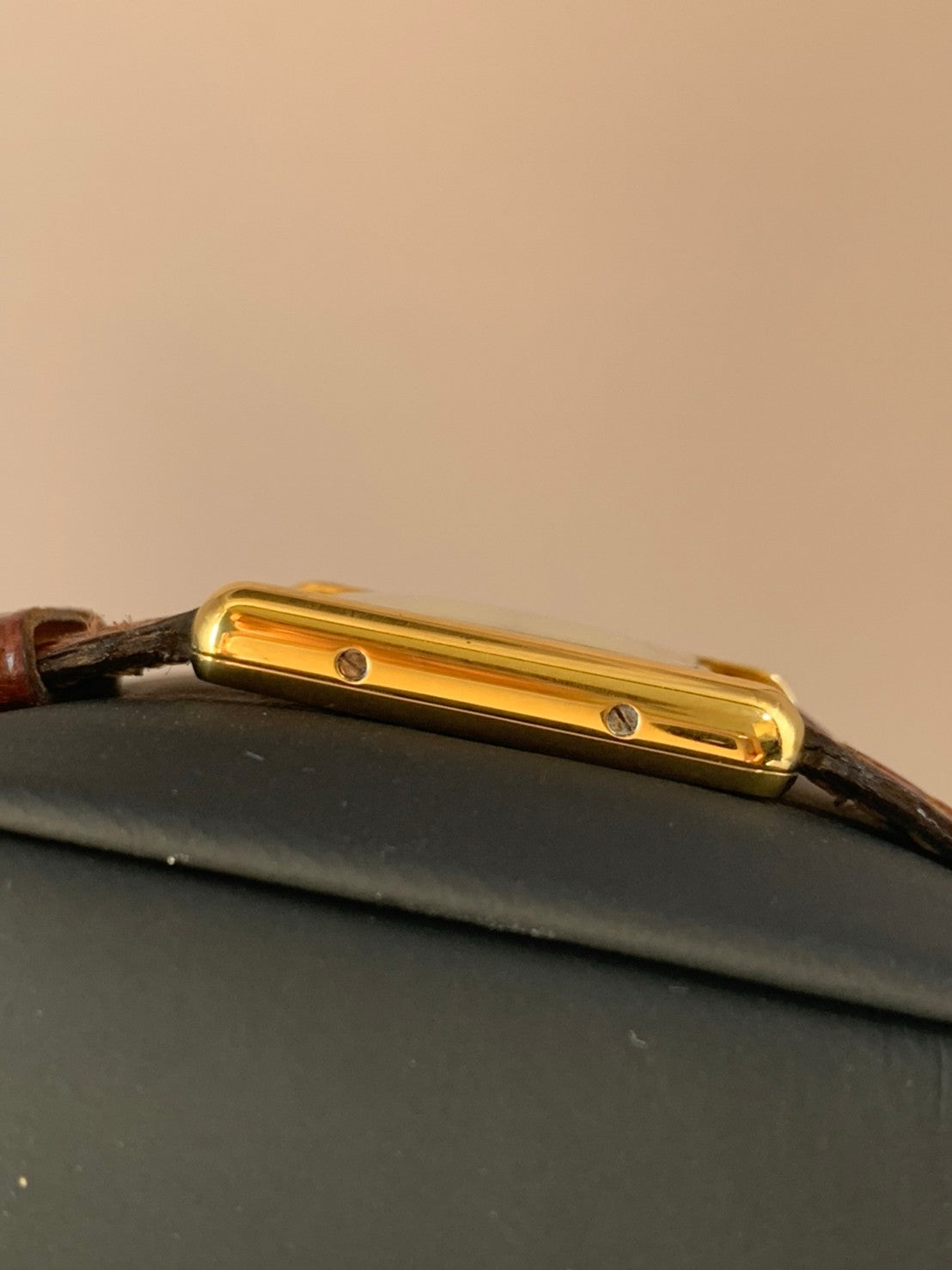 Cartier Must Tank Vermeil Watch for Women, Manual Winding, SV925, Leather Strap