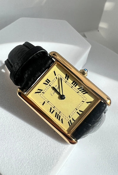 Must de Cartier Tank Vintage Watch, Ivory, Large Size, Sterling Silver with 18K Vermeil