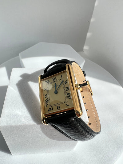 Must de Cartier Tank Vintage Watch, Ivory, Large Size, Sterling Silver with 18K Vermeil