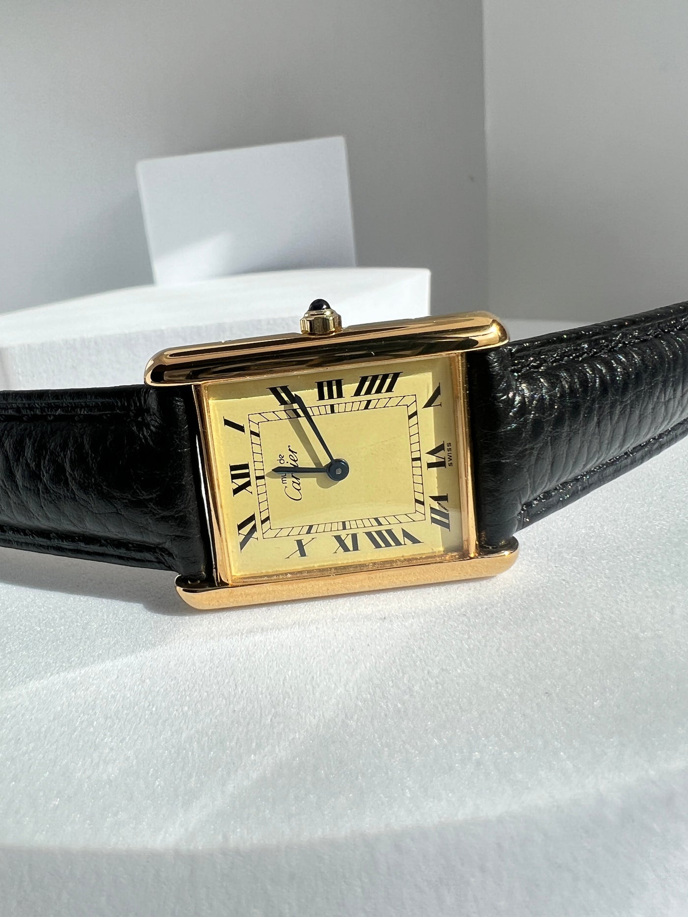 Must de Cartier Tank Vintage Watch, Ivory, Large Size, Sterling Silver with 18K Vermeil