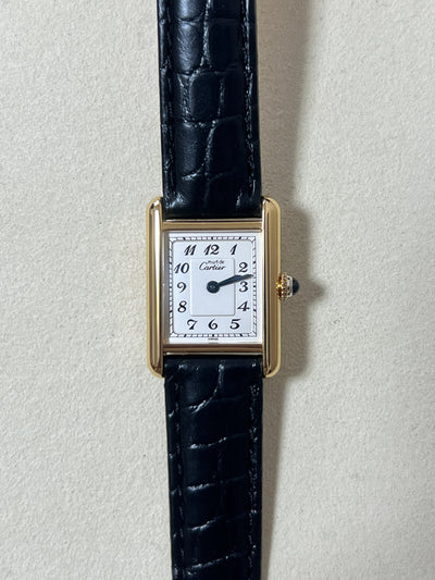 Discontinued Must de Cartier Tank Ladies Vintage Watch with Breguet Numerals, Small and Medium Size, Sterling Silver with 18K Vermeil