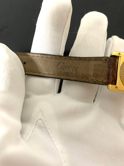 Cartier Must Tank Vermeil Watch for Women, Manual Winding, SV925, Leather Strap