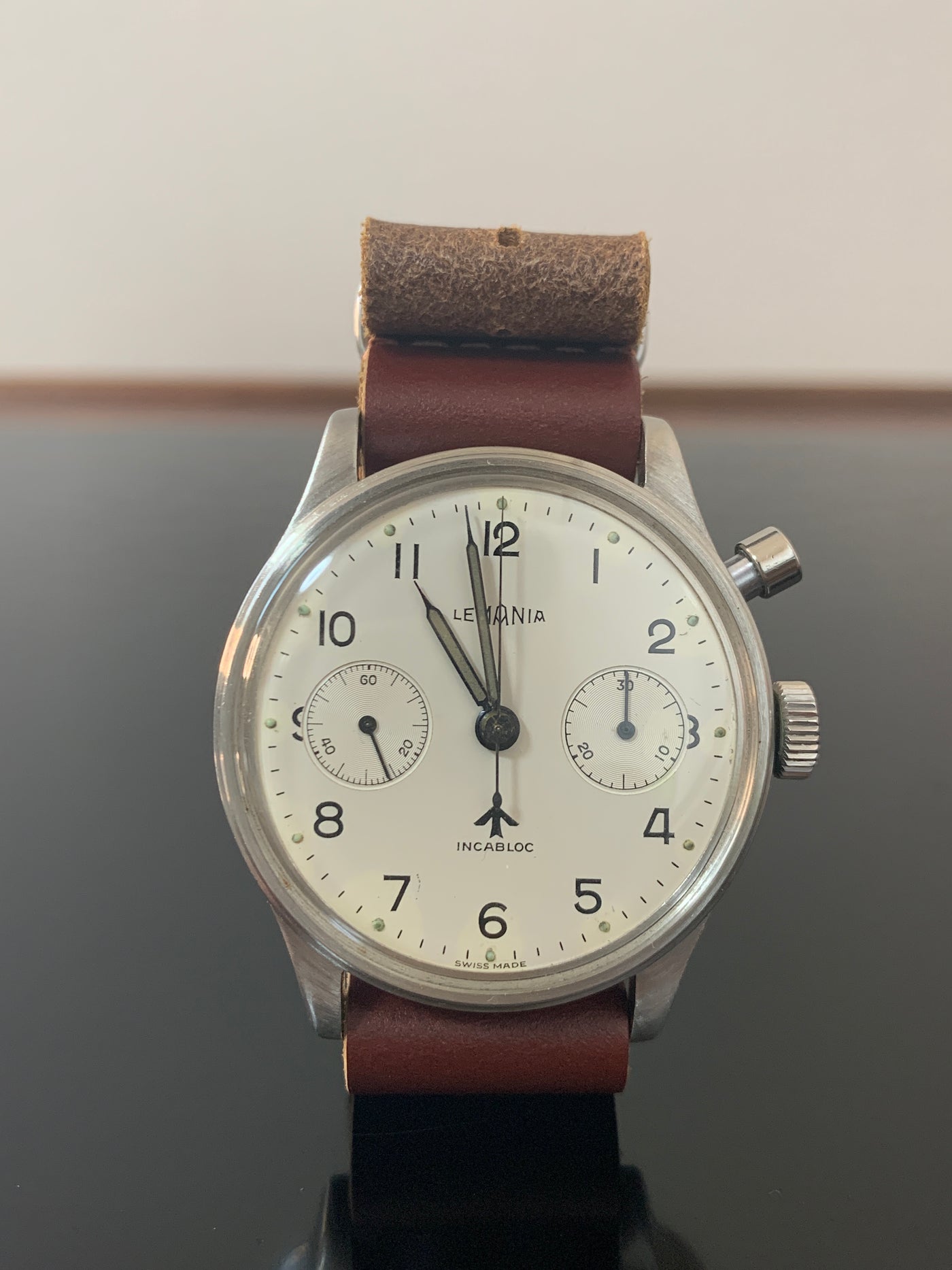 Lemania British Fleet Air Arm Chronograph Watch Vintage Military Watch