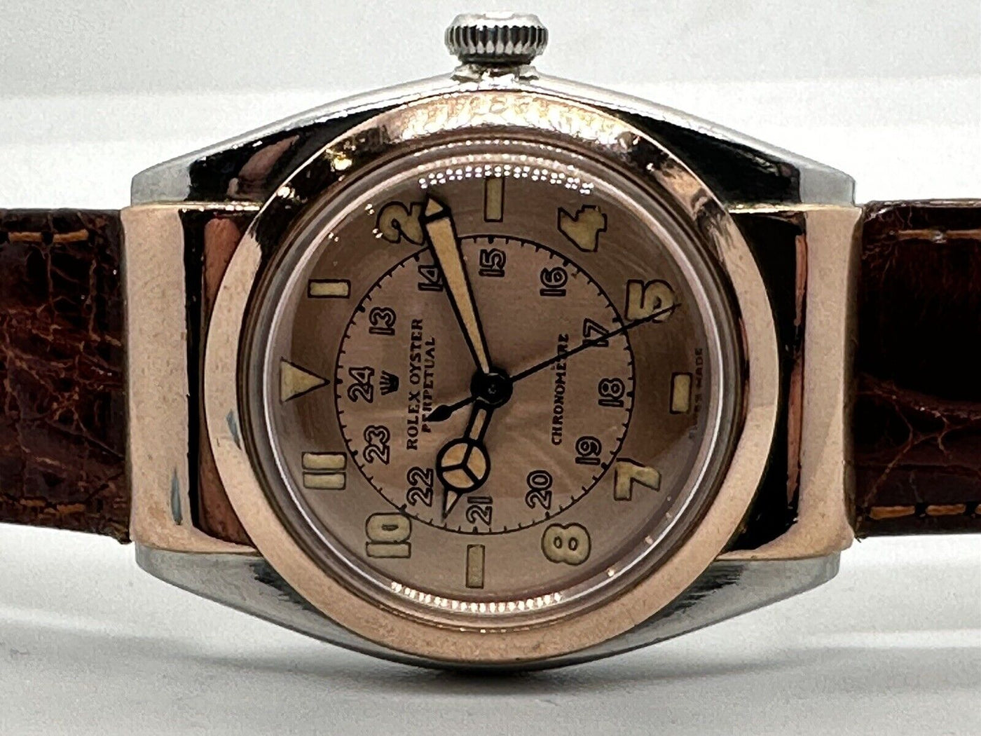 Rolex Watch Hooded Bubble Back Stainless Steel &amp; Rose Gold with Arabic Numerals