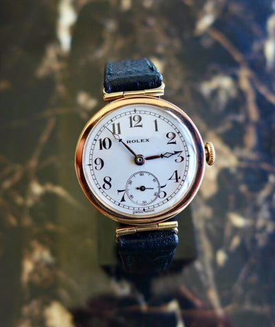 1922年製 ロレックス メンズ ミリタリー ミディアムサイズ オフィサー 9Kゴールド トレンチ 腕時計