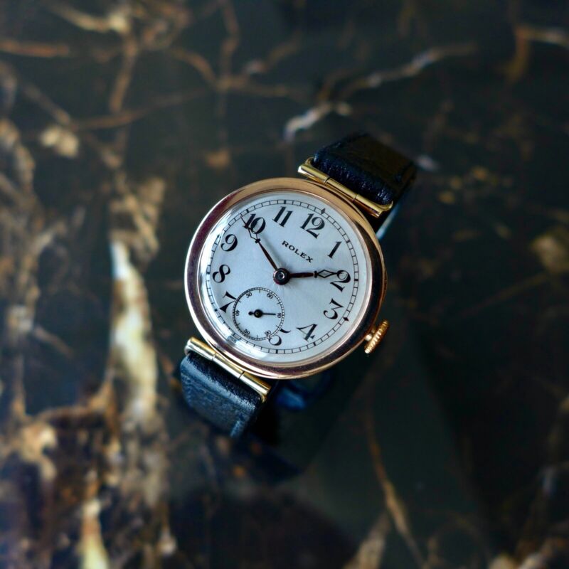 1922年製 ロレックス メンズ ミリタリー ミディアムサイズ オフィサー 9Kゴールド トレンチ 腕時計